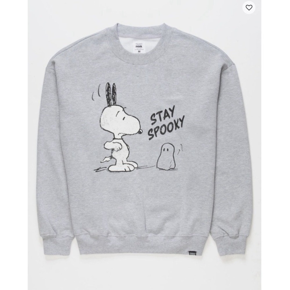 RSQ x Peanuts Mens Sz Large Stay Spooky Crewneck Sweatshirt Gray